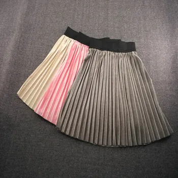 Nové velvet skladaná sukňa kolená dlhé dievčatá sukne letné zimné bežné hladké sukne dievča tutu vysoký pás elastickej skladaná sukňa 1194