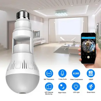 360° Panoramatické Wifi Kamera E27 Žiarovka HD 1080P Bezpečnostné IP Kamera Dieťa Pet Monitorovanie Dobré LED Svetelný Efekt Osvetlenia