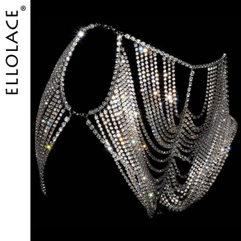 Ellolace Bling Crystal Pás, Brucho Reťazca Ženy Diamante Bielizeň Strapec Sexy Telo Vedenia Strany Elegantné Telo Reťazca Šperky