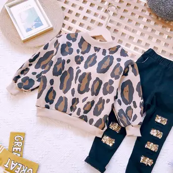 Babyinstar 2020 Nové Módne Jar Hoodies & Mikina Pre Dievčatká Oblečenie Leopard Oka Rufffle Sequin Topy Deti Oblečenie