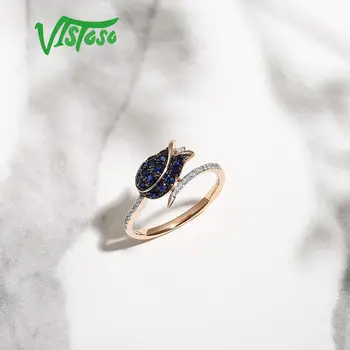 VISTOSO Čistý 14K 585 Rose Gold Ring Pre Ženy Krúžok svieti Diamond Blue Sapphire Luxusné Svadobné Zapojenie Elegantné, Jemné Šperky