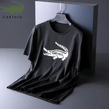 CARTELO pánske oblečenie pánske T-shirt nové módne bežné pohodlné wild okrúhlym výstrihom, krátky rukáv pánske T-shirt