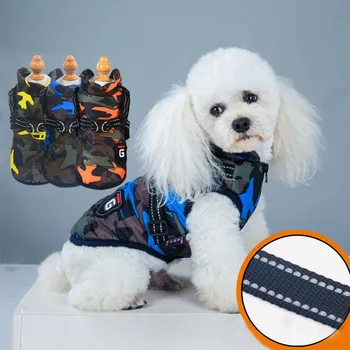 Pet Oblečenie Kamufláž Psa Na Postroj Vesta Pet Zime Teplé 2 V 1, Oblečenie Čalúnená Bunda Pre Malé Psy Chihuahua Chladné Počasie Kabát