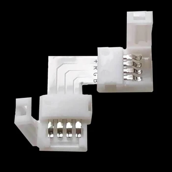 10PCS Solderless Tvaru L 90 ° Rohové spoje Rgb 4 Pin Konektory Pre 12V 5050 10 mm Šírka LED RGB Pásy