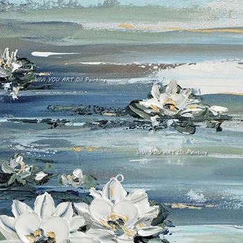 Ručne Maľované Krajiny Olejomaľba Dekoratívne Lotus Rybník Ručné Lotus Maľby Kresby Veľké Moderné Plátno Kvet