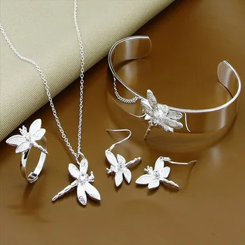 925 Silver Dragonfly Náhrdelníky Náušnice Prsteň Náramok Šperky Set Pre Ženy, Svadobné Luxusné Šperky