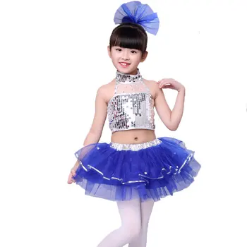 Detské flitrami jazz latinský tanec balet kostýmy chlapci a dievčatá moderné tanečné kostýmy výkon oblečenie tutu sukne