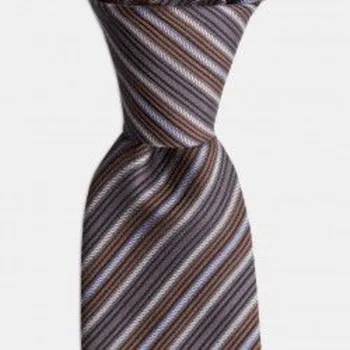 Hnedá, šedá, modrá pruhované hodvábna kravata 67825525