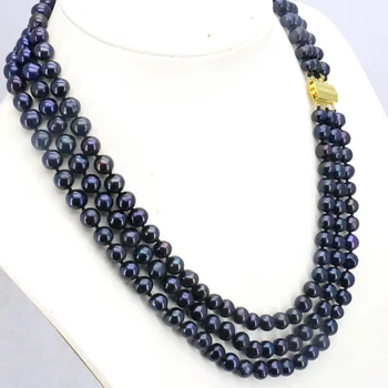 3 riadok Čierna usadenina perlový náhrdelník 7-8mm 17-19inches DIY hot predaj veľkoobchod vhodná pre ženy na nosenie šperkov náhrdelník