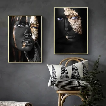 Africké Umenie Čierna a Zlatá Žena, olejomaľba Wall Art Obrázky, Maľby na Stenu Umenia pre Obývacia Izba Domova (Bez Rámu)