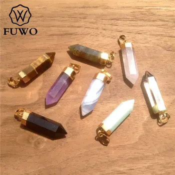 FUWO Prírodných polodrahokamov Long Point Prívesok 24K Gold elektrolyticky pokrývajú Vysokej Kvality Bullet Tvar Šperky Veľkoobchod PD126