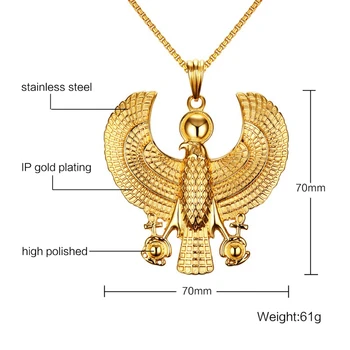 Vnox Punk Robustný Egyptský Horus Vták Náhrdelník pre Mužov Falcon Holding Ankh Prívesok z Nehrdzavejúcej Ocele Hiphop Rock Šperky 24