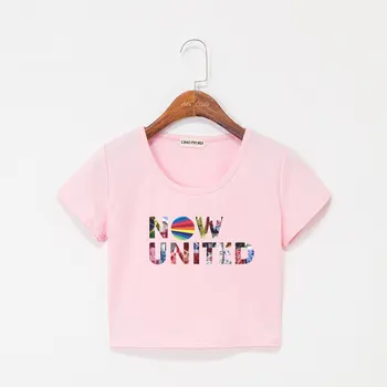 Teraz United - Lepší Album Plodín Top Vystavení pupok T-Shirt Nadrozmerná O-krku Lepšie Spojených Texty Topy Ženy Vtipné Tričko