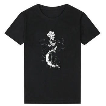 Kvetinový Vytlačené Ženy Mesiac T Shirt Goth Grunge Módne Krátky Rukáv T-shirts Black Plus Veľkosť Topy Ženské Tričká Bavlnené Oblečenie