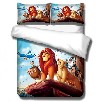 Zvieratá Simba Lion King Cumlík Kryt posteľná bielizeň Sady obliečky na Vankúše Twin Plný Kráľovná Kráľ Spálne Dekorácie Perinu Sada 3ks