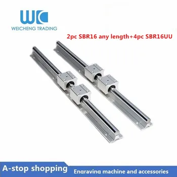 2pc SBR16 šírka 16 mm lineárny železničnej dĺžke akejkoľvek podpory kolo vodiacej koľajnice+4pcs SBR16UU list blok pre cnc časti