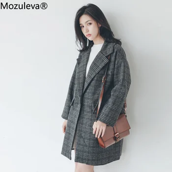 Mozuleva 2020 Jeseň Zima kórejský Koberčeky Ženy Pracujú Sako Bunda Bežné Jedno-tlačidlo Sako Žena Elegantný Kabát Vlnené