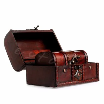 2 ks/1Set Elegantné Drevené Pirát Šperky Úložný Box Prípade Držiteľ Vintage Pokladom,