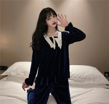 2021 jar a na jeseň nový Japonský a kórejský štýl pyžamo ženy čipky velvet kus dvoch rekreačných domov oblek