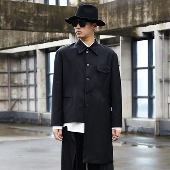 Muži Bežné Vyhovovali Kabát Nepravidelný Lem Male Vintage Japonsko Streetwear Hip Hop Gotický Bunda Vrchné Oblečenie Fáze Oblečenie