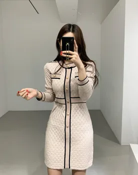 ZAWFL Jeseň Zima Ženy Pletené Šaty 2020 Nový kórejský Dlhý Rukáv O-Obväz Krku Sveter Oblečenie Elegantné Dámske Šaty