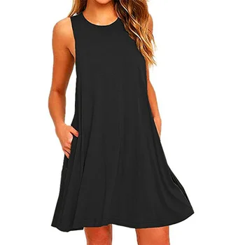 2020 Príležitostné Letné Šaty Žien Farbou Mini Šaty Elegantné Party Noc Streetwear Šaty Jednoduché Lady Bez Rukávov Šaty O-Krku