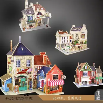 DIY domček pre bábiky 3D priestorové skladačky Nové Drevené Skladačky Puzzle Deti drevený model Európsky štýl Čínsky štýl