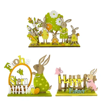Roztomilý Drevené Králik Bunny Rodiny Šťastné Veľkonočné Dekorácie Valentína Svadobné Party Ornament DIY Plavidlá Foto Rekvizity