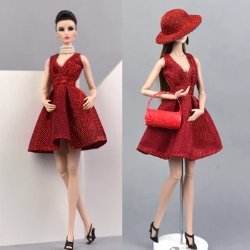Šaty + taška + topánky + klobúk / Červená Bling Šaty Večerné Šaty Oblečenie Oblečenie, Doplnky Pre Detské Hračky Xinyi Kurhn Bábika Barbie