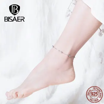 Bisaer 925 Sterling Silver Anklet Kolo Loptu Prívesky Jednoduchý Dizajn Letné Šperky Módny Štýl Ponožky Pre Ženy GXT005
