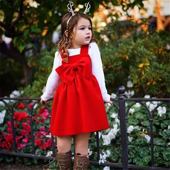 1-6Y Deti Vianočné Šaty, Baby, Dievčatá, Podväzkové Šaty Módne Princezná Red Velvet Bowknot dievča Strany Sprievod Vestidos Oblečenie
