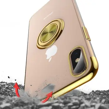 Krúžok Jasné puzdro pre iPhone 11 Pro Max 11Pro X XS Max XR 6 6 7 8 Plus SE 2020 Prípade Mäkký Rám Pokovovanie Priehľadný Stojan, Kryt