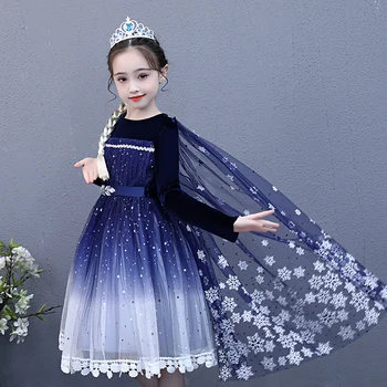 Dievča Elsa Cosplay Šaty Princezná Halloween Zimné Dlhé Rukávy Chirldren Mrazené Strany Kostýmy pre Deti