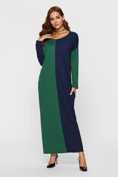 Etnické farebný blok patchwork šaty pre ženy, dlhý rukáv české maxi šaty kaftan abaya ramadánu EID arabčina župan dubaj VKDR1926