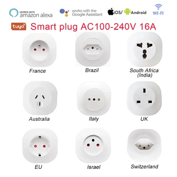 Tuya WIFI Smart život Zásuvka 16A, UK, EU, AU Swit BR FR Izrael Taliansko Plug Diaľkové Ovládanie Smart Práce Pre Alexa Asistent Google