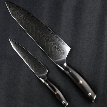 2 ks damasku kuchynské nože nastaviť Japonskej ocele vg10 kuchár nôž 8.5 palcový gyuto utility nôž s eben rosewood rukoväť