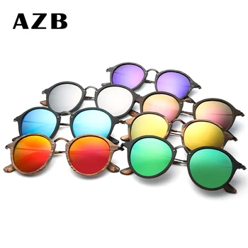 AZB Dizajnér Značky Kolo Malé Polarizované slnečné Okuliare Ženy Vintage Retro Dreva Slnečné Okuliare Žena Jazdy Kovové Okuliare