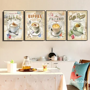 Kuchyňa Vintage Káva, Paríž, Londýn Zbierka Plagátov a Vytlačí Plátno na Maľovanie Škandinávskych Umenie Stenu Obrázok Pre Obývacia Izba