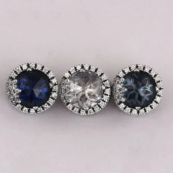 Autentické S925 Strieborné Guľôčky DIY Šperky Oslňujúci Snowflake Charms fit Lady Náramok Náramok Twilight Modré Kryštály & Jasné, CZ
