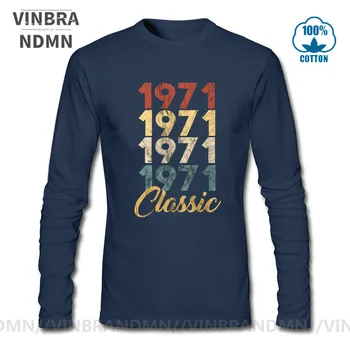 Móda Vintage 70. Oblečenie Retro Classic 1971 Tričko Dlhé Rukávy Úžasný Rok Narodenia Narodil sa v roku 1971 T-Shirt Vyrobené v roku 1971 Tees