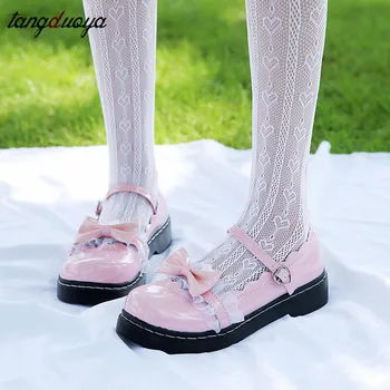 Gothic lolita topánky na platforme nízke podpätky ženy sladké čipky topánky školskú uniformu topánky kawaii dámske roztomilý motýľ topánky žena