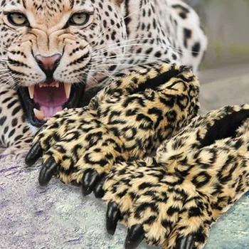Zimné leopard tlač papuče cartoon zvierat pazúr medveď packa tiger dinosaura packa plyšové teplo domova non-slip hrubé dno mužov a wome