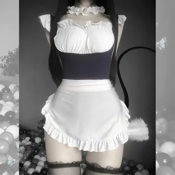 Japonský Slúžku, Cosplay Kostýmy Kombinézu s Čipkou Bielizeň Choker Exotické Oblečenie Žien Dospelých Sexy Zástera Slúžka Jednotné sex sukne