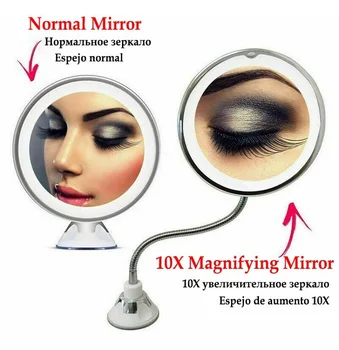 10X Zväčšovacie Flexibilné Make-Up Zrkadlo s LED make-up Zrkadlo na líčenie Prírody Svetlo Kozmetické 360 Stupeň Voľne Otáčať Vybavené Zrkadlá