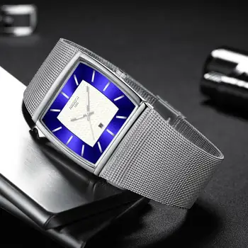 NIBOSI 2020 Nové Mužov Sledovať Námestie Klasické Obchodné Slim Modrá Náramkové hodinky Oka Červená 30 M Vodotesný Kalendár Hodiny Relogio Masculino
