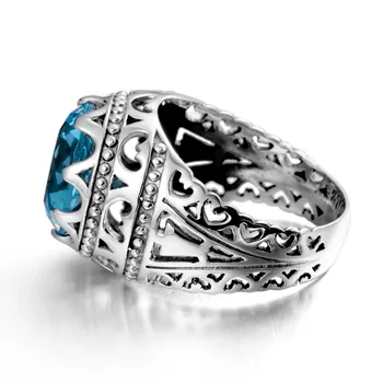 Originálny Strieborný Prsteň Pre Mužov Retro Reálne 925 Sterling Silver Blue Topaz Prstene Pre Ženy Unisex Veľké Kamene Kolo Jemné Šperky