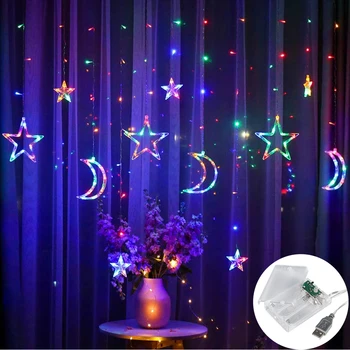 USB+Batéria Box 3.5 M LED Moon Star Čítanie Rozprávky Opony Svetlo Vianočné Girlandy String Svetlá Pre Domáce NOVÝ ROK Svadobné Dekorácie