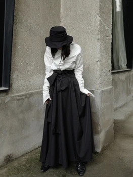 Tmavé dekonštrukcia z Yamamoto Black Gotický menšiny dizajn pocit nepravidelného pol-dĺžka sukne žena-line vysoká-v strede zúžený ša