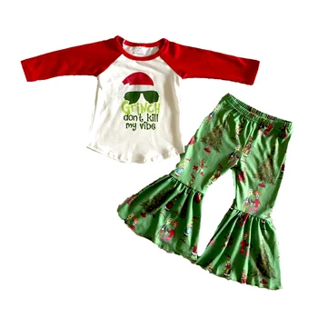 Vianoce Deti Dlhý Rukáv Oblečenie Set Baby Dievčatá T-shirt a Bell Nohavice 2 Ks Vysoko Kvalitné Zimné Oblečenie
