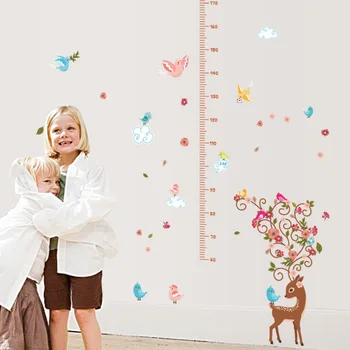 Cartoon zvieratá farebný motýľ jeleň výška pravítko na meranie samolepky na stenu pre deti izba rastu tabuľka škôlky dekor